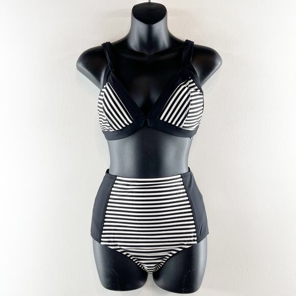 Athleta Other - Athleta Triangle Bikini Top High Waisted Bikini Bottom Set Montauk Stripe Small
